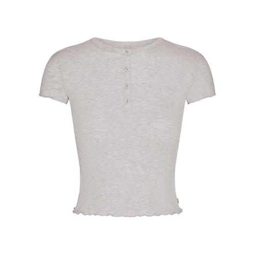 SKIMS SLEEP HENLEY AND FOLDOVER SHORT SET | LIGHT HEATHER GREY