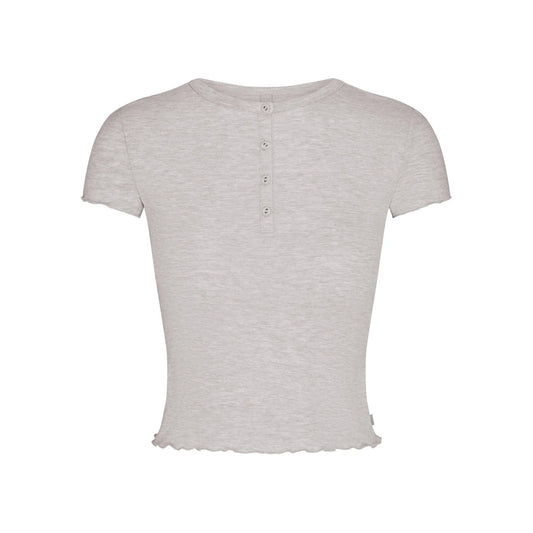 SKIMS SLEEP HENLEY AND FOLDOVER SHORT SET | LIGHT HEATHER GREY