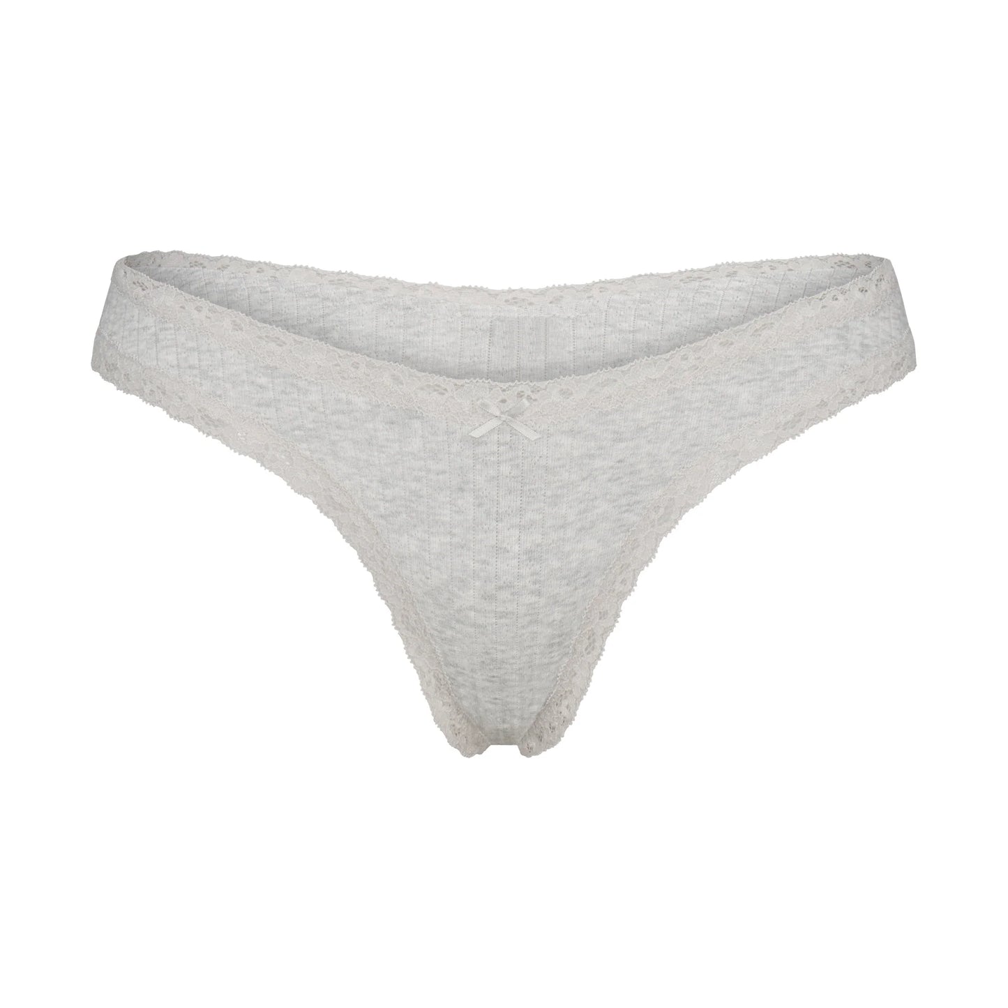 LIGHTWEIGHT COTTON POINTELLE LACE THONG | LIGHT HEATHER GREY