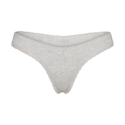 LIGHTWEIGHT COTTON POINTELLE LACE THONG | LIGHT HEATHER GREY