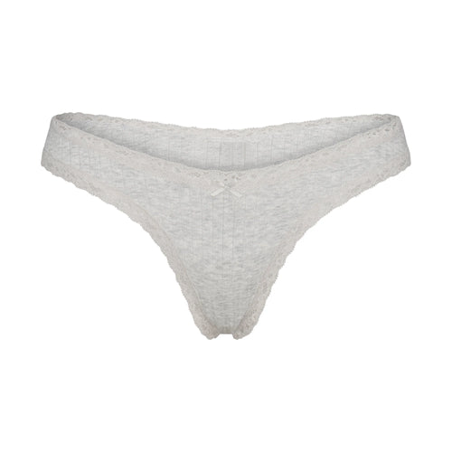 LIGHTWEIGHT COTTON POINTELLE LACE THONG | LIGHT HEATHER GREY