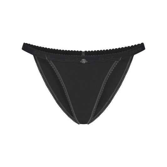 LIGHTWEIGHT COTTON LOGO PICOT STRING BIKINI | SOOT