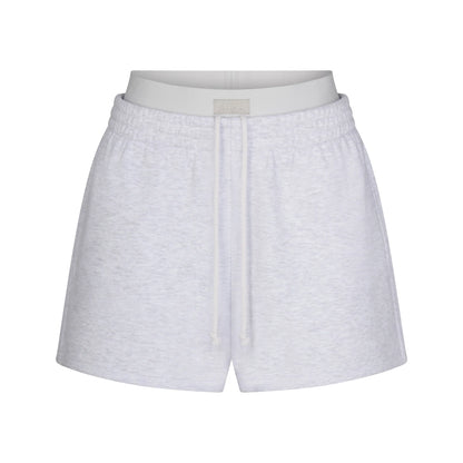 COTTON FLEECE DOUBLE WAISTBAND SHORT | LIGHT HEATHER GREY