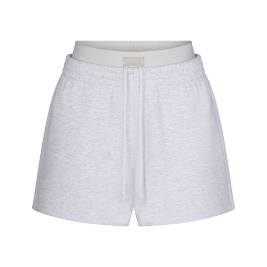 COTTON FLEECE DOUBLE WAISTBAND SHORT | LIGHT HEATHER GREY