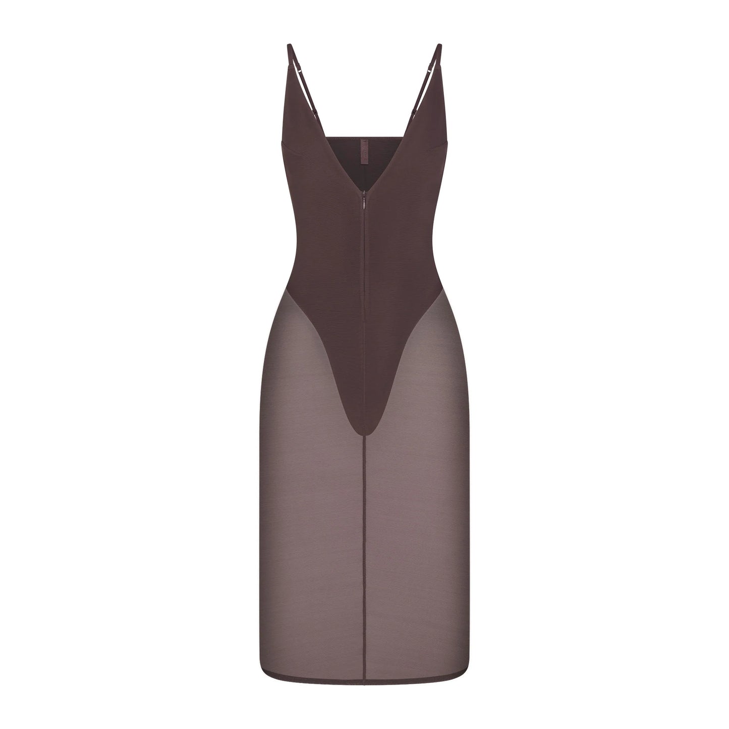 SKIMS BODY MESH PLUNGE MIDI DRESS | RAISIN