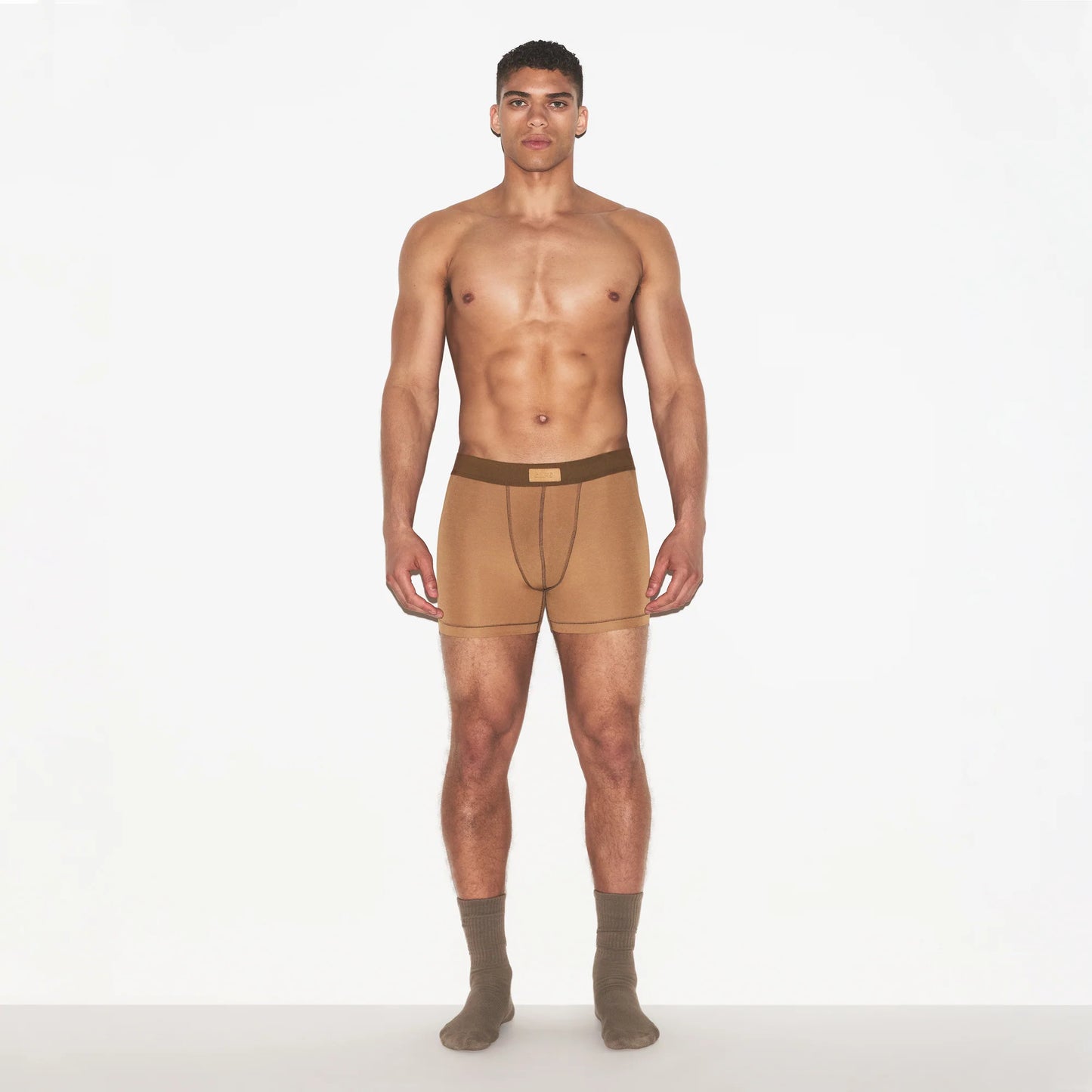 SKIMS COTTON MENS 3" BOXER BRIEF | RUSSET