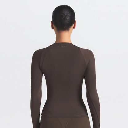 NikeSKIMS AIRY LONG SLEEVE CREW NECK TOP | DARK SEPIA