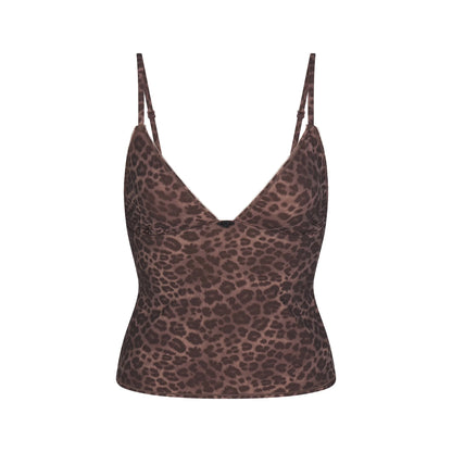 FITS EVERYBODY PICOT CAMI AND BOY SHORT SET | UMBER LEOPARD PRINT