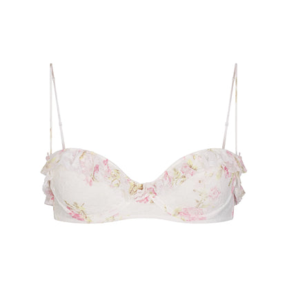 STRETCH LACE RUFFLE UNLINED BRA | SNOW VINTAGE FLORAL PRINT