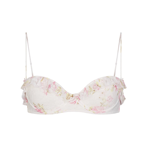 STRETCH LACE RUFFLE UNLINED BRA | SNOW VINTAGE FLORAL PRINT
