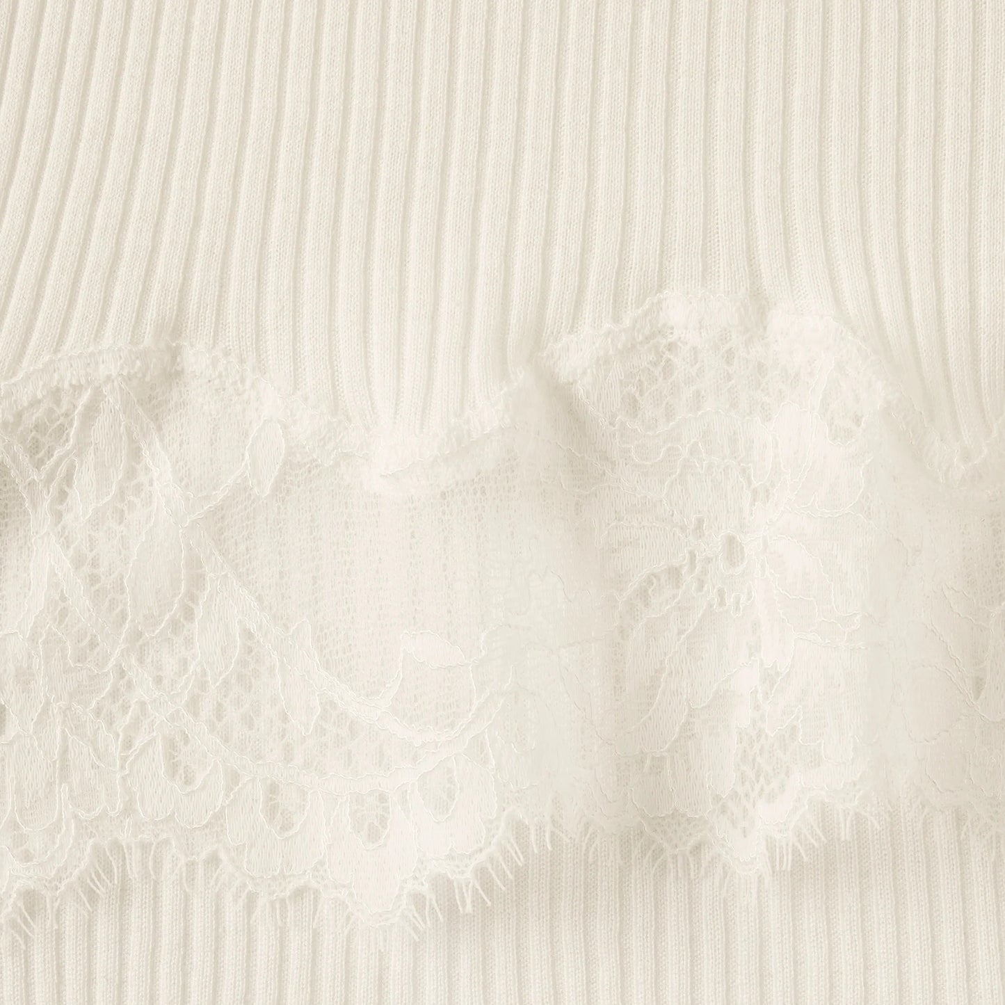 RIB KNIT LACE CAMI | EGRET