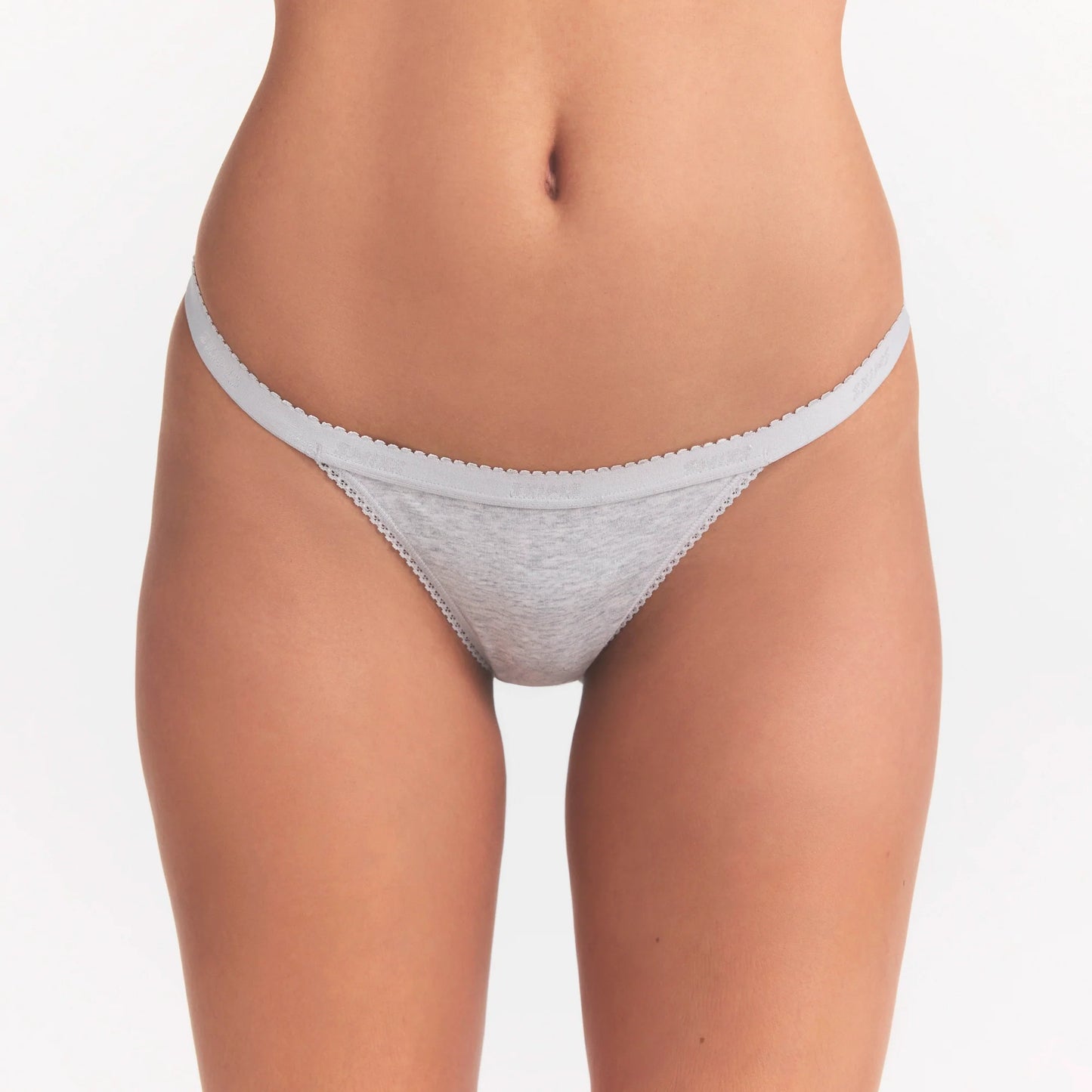 LIGHTWEIGHT COTTON LOGO PICOT THONG | LIGHT HEATHER GREY