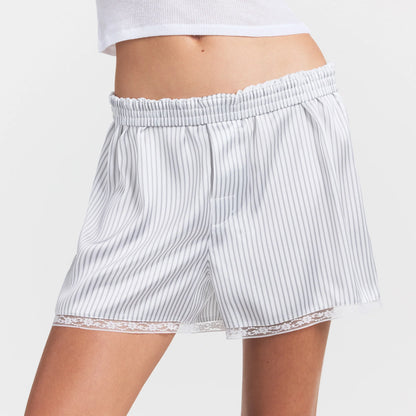 WOVEN SHINE LACE BOXER | SILVER TRIPLE PINSTRIPE