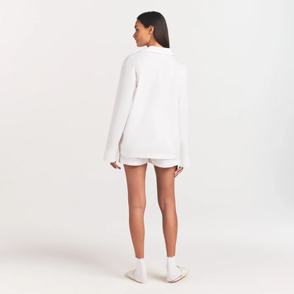 COTTON POPLIN SLEEP LONG SLEEVE AND BOXER SET | SNOW CONTRAST