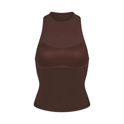 NikeSKIMS MATTE MOCK NECK RACER TANK | DARK SEPIA