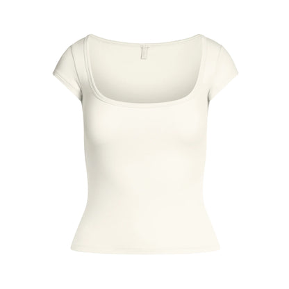COTTON JERSEY SCOOP NECK T-SHIRT | MARBLE