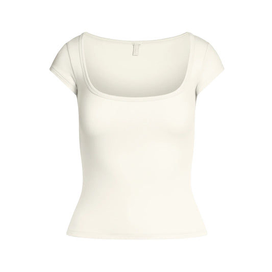 COTTON JERSEY SCOOP NECK T-SHIRT | MARBLE