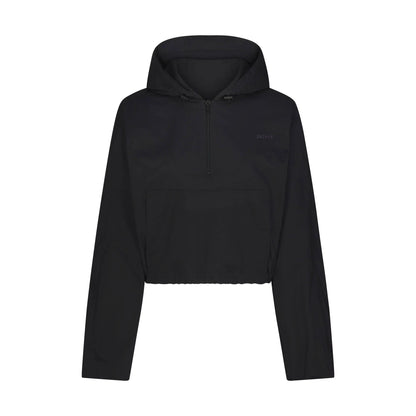 WOVEN COTTON HALF ZIP PULLOVER | ONYX