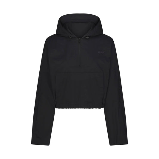 WOVEN COTTON HALF ZIP PULLOVER | ONYX