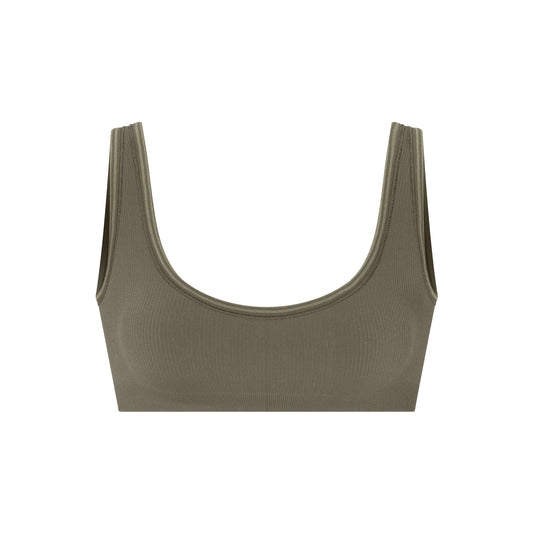 NikeSKIMS RIBBED SEAMLESS MICRO SCOOP BRA | DUSTY OAKMOSS