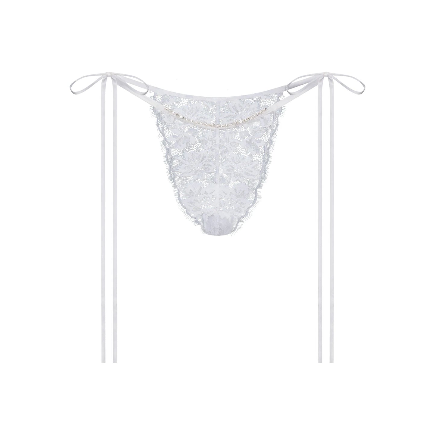 SKIMS LACE TIE SIDE TANGA | SNOW