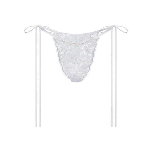 SKIMS LACE TIE SIDE TANGA | SNOW