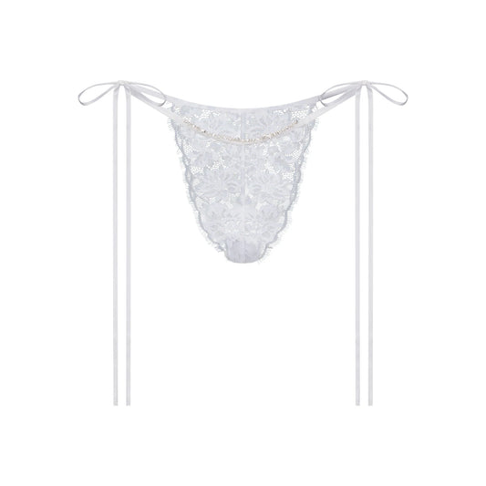 SKIMS LACE TIE SIDE TANGA | SNOW