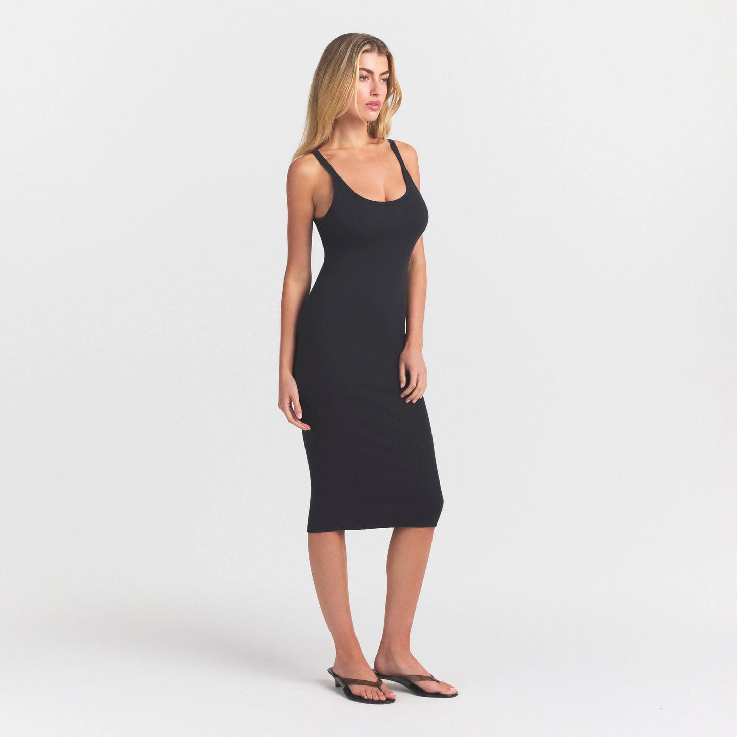 COTTON RIB TANK MIDI DRESS | SOOT