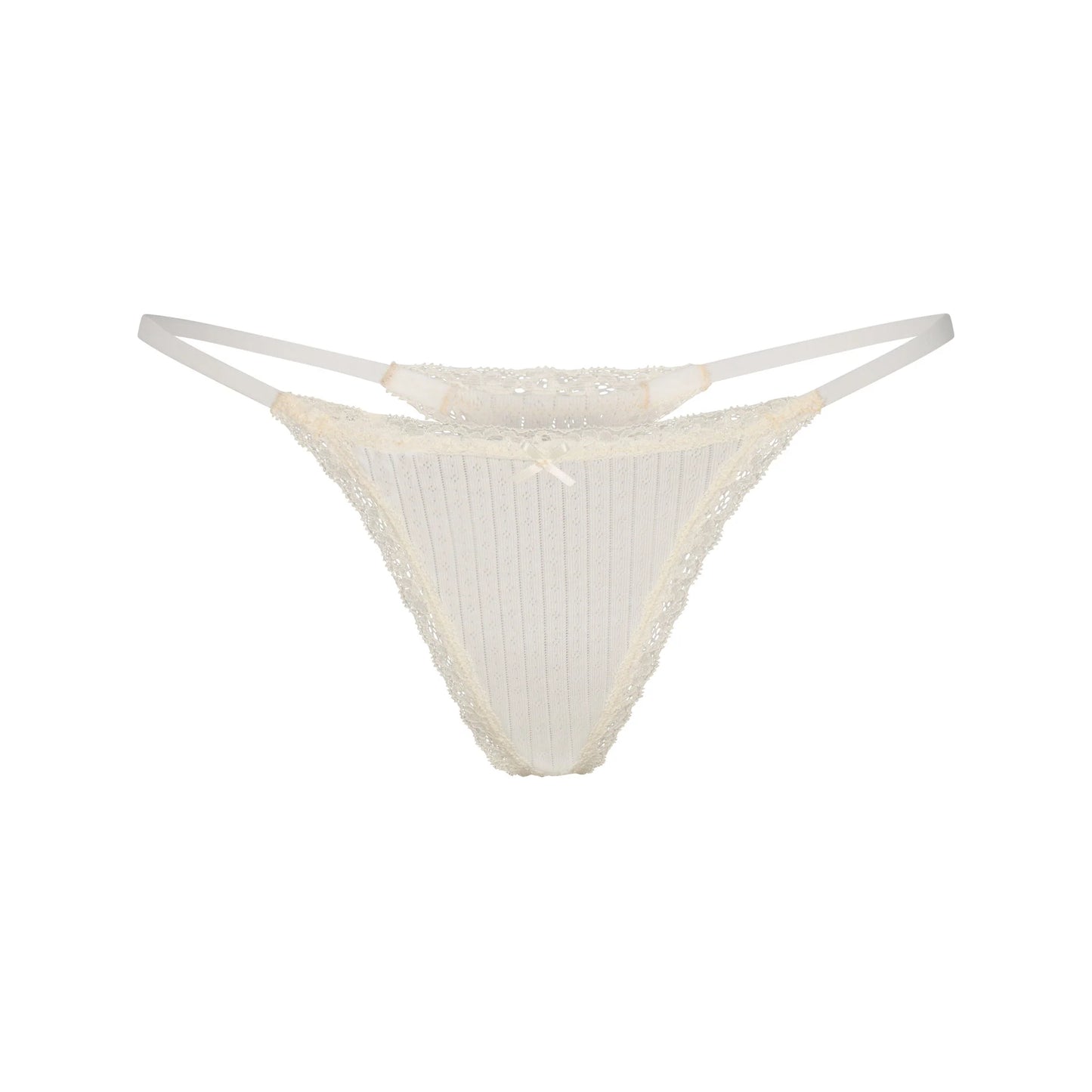 LIGHTWEIGHT COTTON POINTELLE LACE STRING THONG | MARBLE TONAL