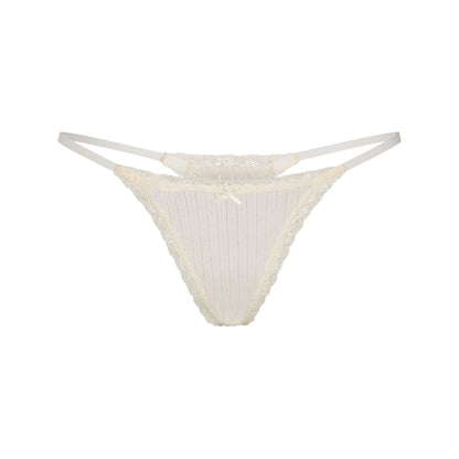 LIGHTWEIGHT COTTON POINTELLE LACE STRING THONG | MARBLE TONAL