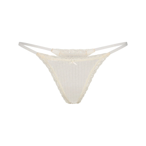 LIGHTWEIGHT COTTON POINTELLE LACE STRING THONG | MARBLE TONAL