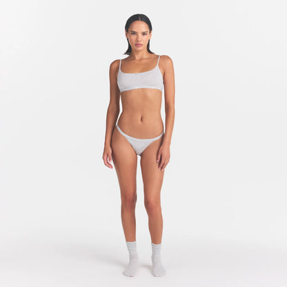 LIGHTWEIGHT COTTON LOGO PICOT THONG | LIGHT HEATHER GREY