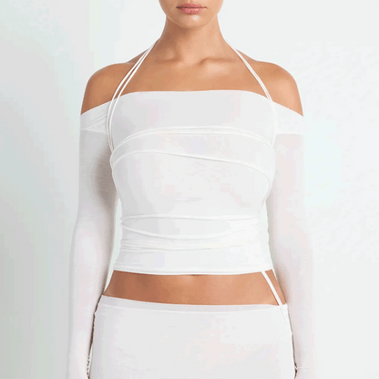 VETTESE X SKIMS SHEER MODAL OFF THE SHOULDER TOP | ECRU