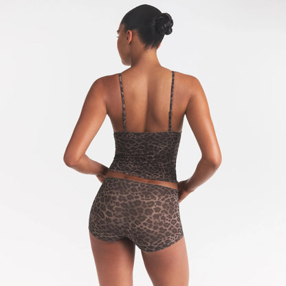 FITS EVERYBODY PICOT CAMI AND BOY SHORT SET | UMBER LEOPARD PRINT