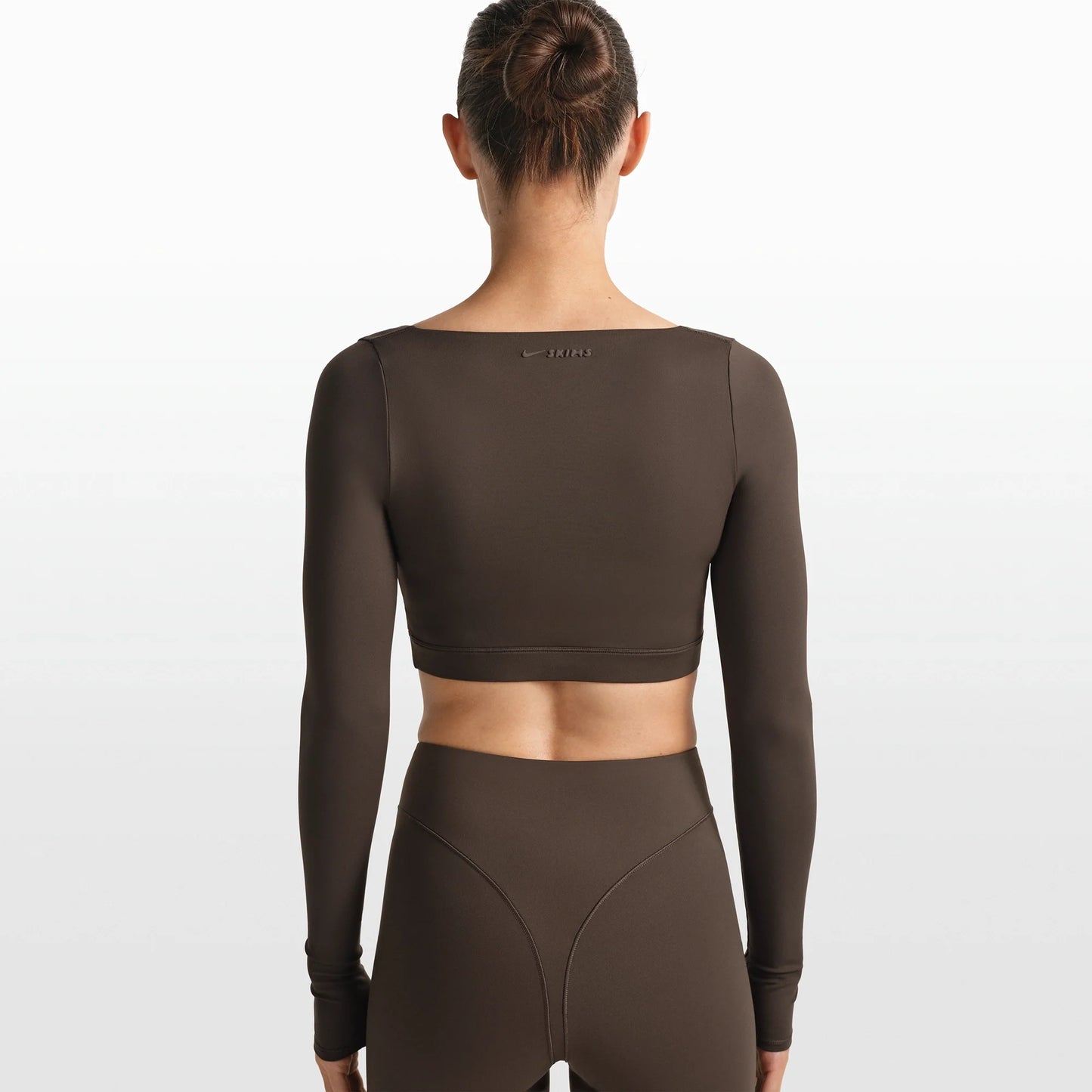 NikeSKIMS MATTE WRAP LONG SLEEVE CROPPED TOP | DARK SEPIA