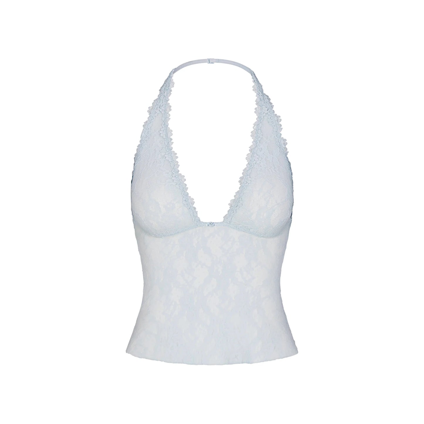 STRETCH LACE HALTER TOP | POWDER BLUE