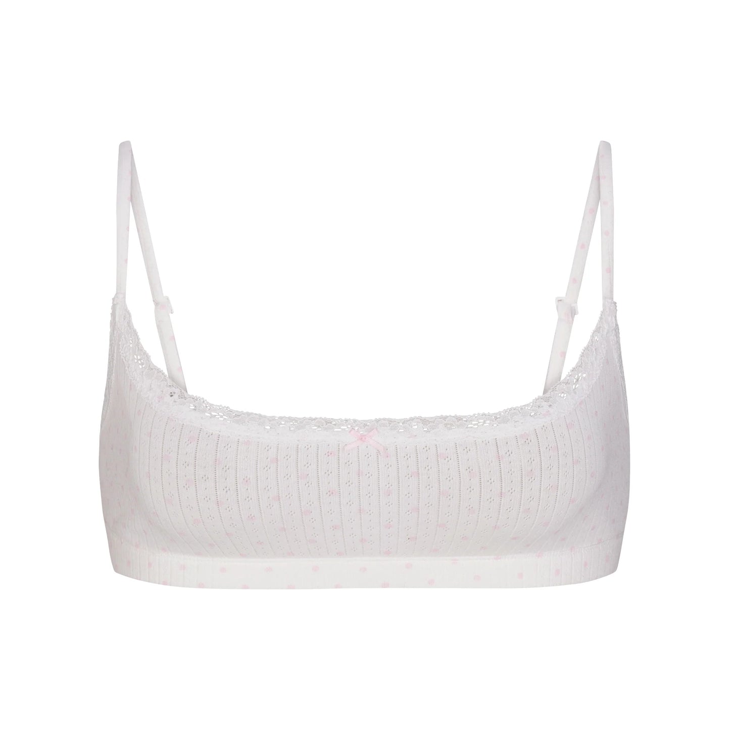 LIGHTWEIGHT COTTON POINTELLE SCOOP BRALETTE | SNOW PEONY PIN DOT