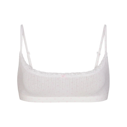 LIGHTWEIGHT COTTON POINTELLE SCOOP BRALETTE | SNOW PEONY PIN DOT