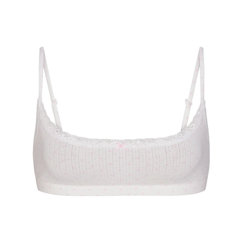 LIGHTWEIGHT COTTON POINTELLE SCOOP BRALETTE | SNOW PEONY PIN DOT