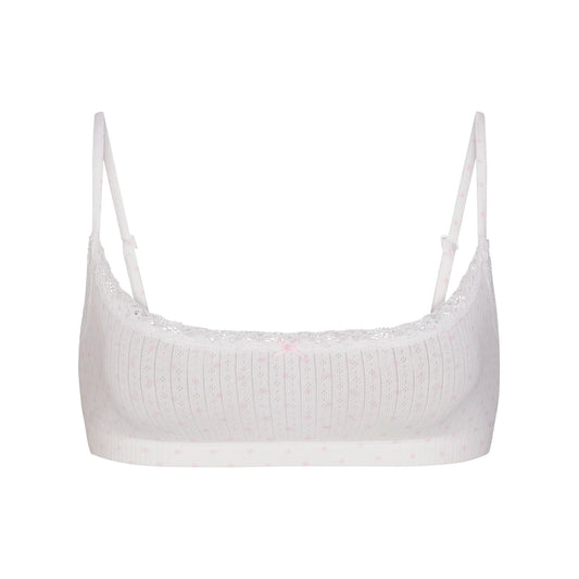 LIGHTWEIGHT COTTON POINTELLE SCOOP BRALETTE | SNOW PEONY PIN DOT