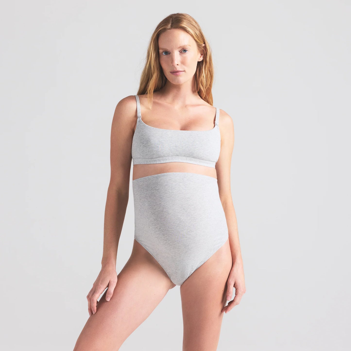 COTTON JERSEY MATERNITY NURSING SCOOP BRALETTE | LIGHT HEATHER GREY