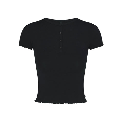 SKIMS SLEEP HENLEY AND FOLDOVER SHORT SET | ONYX