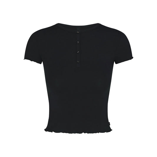 SKIMS SLEEP HENLEY AND FOLDOVER SHORT SET | ONYX