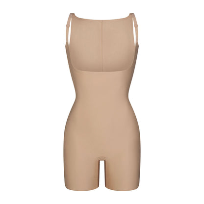 SKIMS BODY CORE SCULPT BACK SMOOTHING OPEN BUST MID THIGH BODYSUIT | CLAY