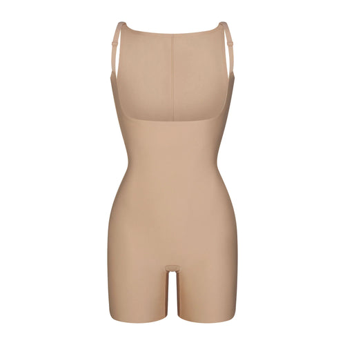 SKIMS BODY CORE SCULPT BACK SMOOTHING OPEN BUST MID THIGH BODYSUIT | CLAY