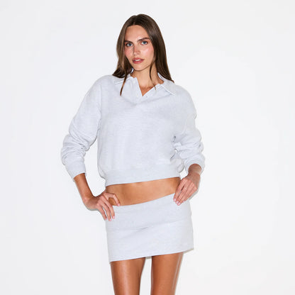 COTTON FLEECE FOLDOVER MINI SKIRT | LIGHT HEATHER GREY