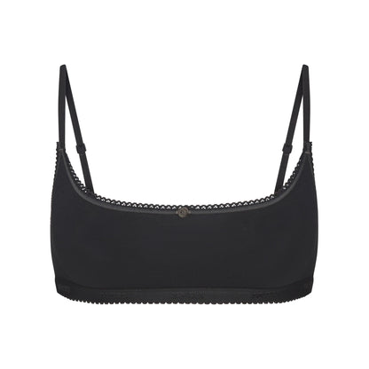 LIGHTWEIGHT COTTON LOGO PICOT SCOOP BRALETTE | SOOT TONAL
