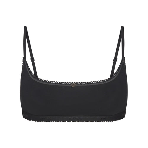 LIGHTWEIGHT COTTON LOGO PICOT SCOOP BRALETTE | SOOT TONAL