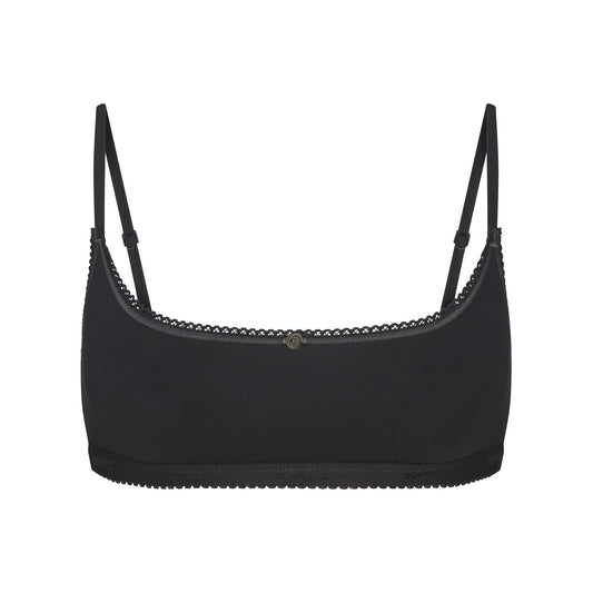 LIGHTWEIGHT COTTON LOGO PICOT SCOOP BRALETTE | SOOT TONAL