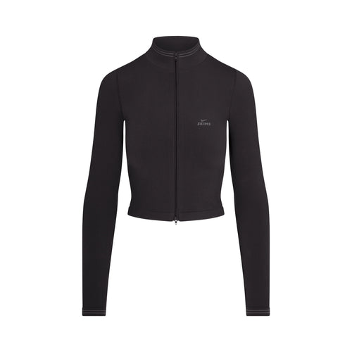 NikeSKIMS RIBBED SEAMLESS ZIP UP CROP JACKET | OBSIDIAN